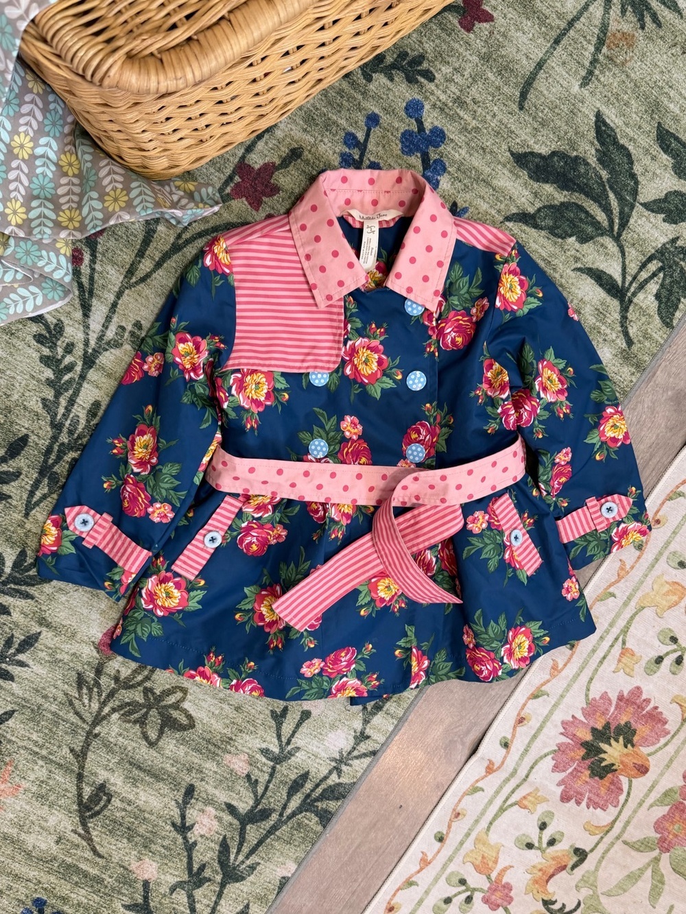 Matilda Jane Down Came The Raincoat 2T Toddler Girl Floral Polka Dot Rain Jacket